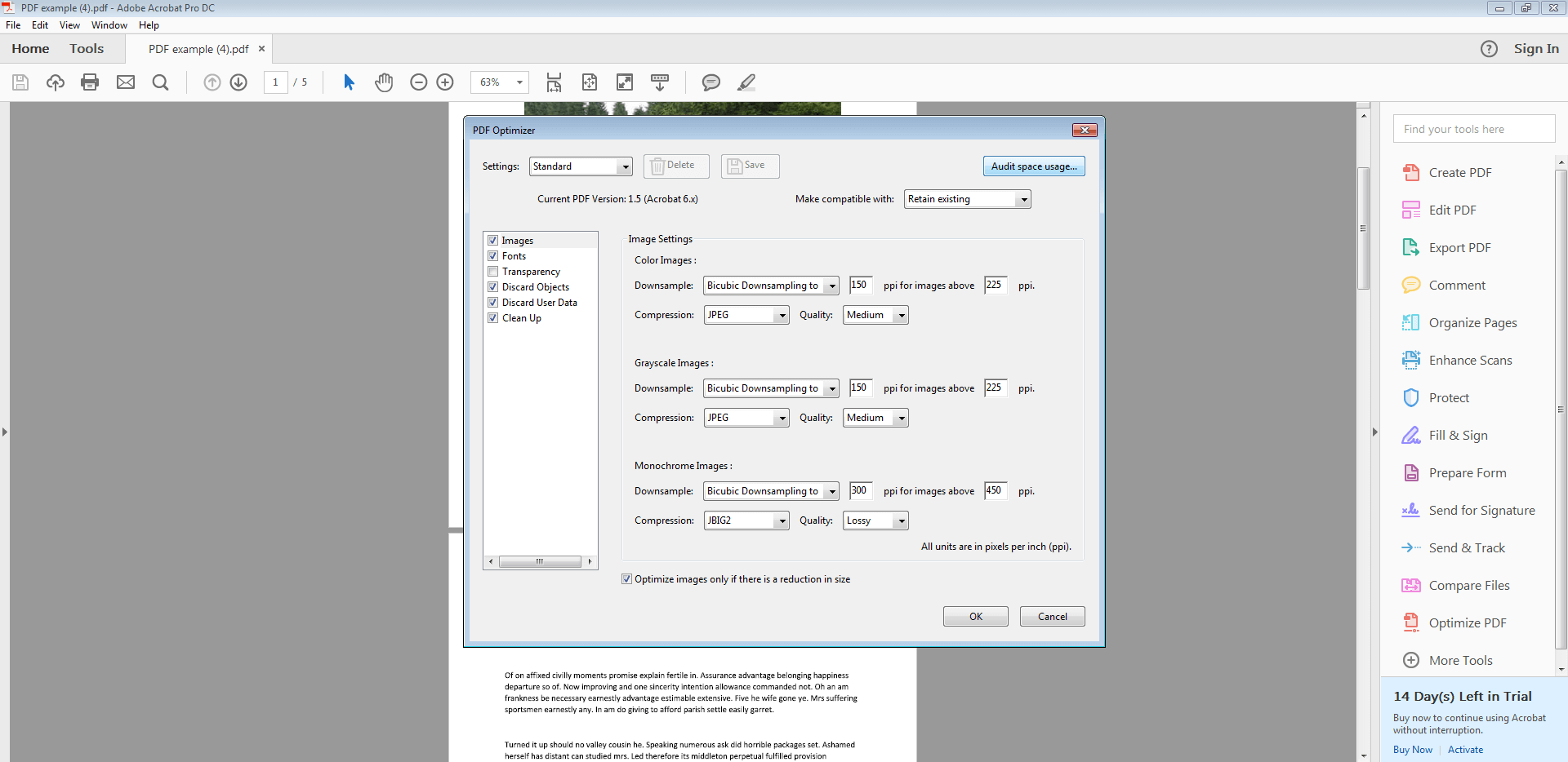 Interface utilisateur PDF Optimizer