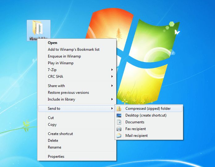 Capture d’écran du bureau Windows avec le menu contextuel ouvert sur « Envoyer à »