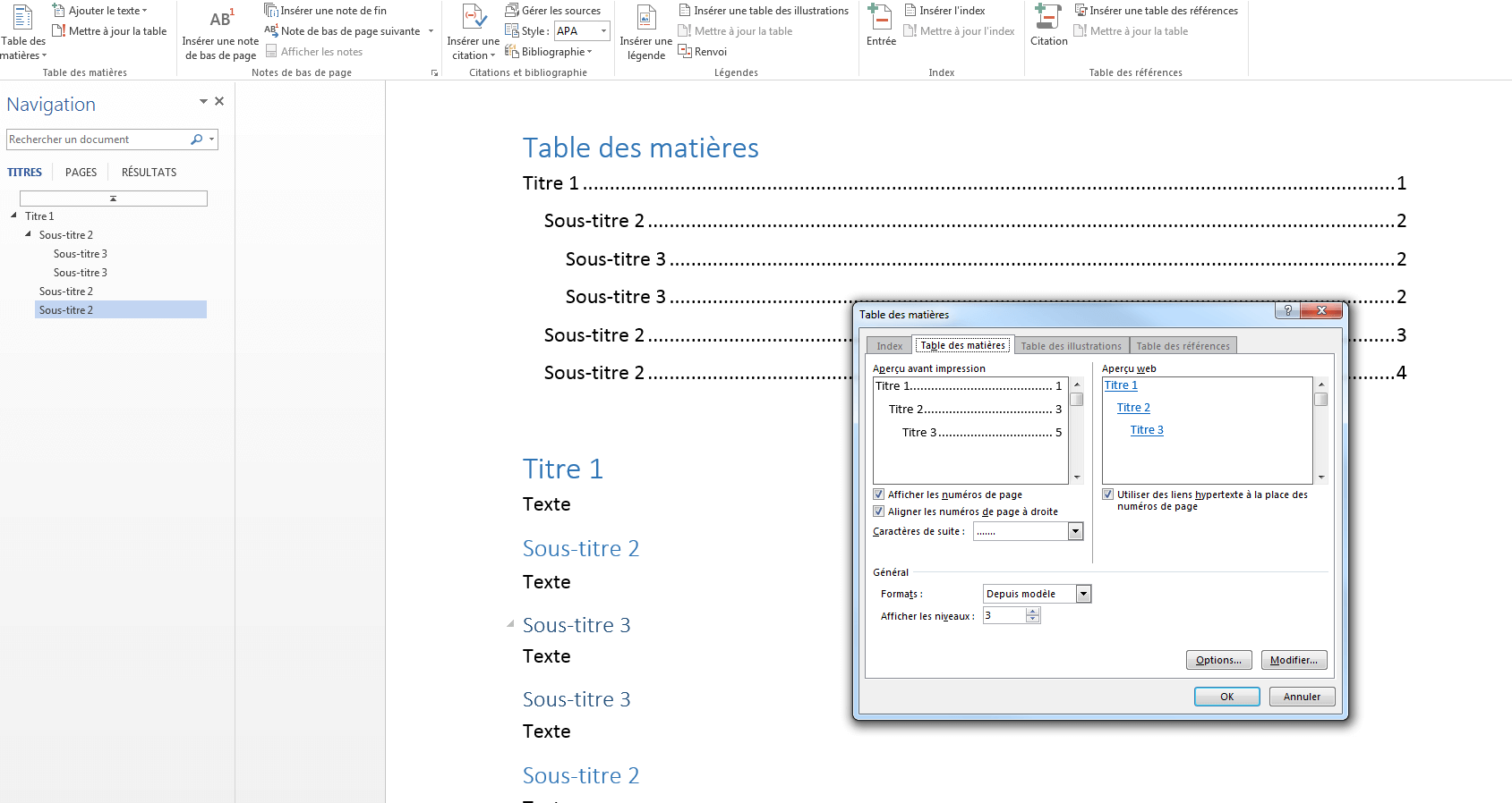 Exemple De Table Des Matières Word