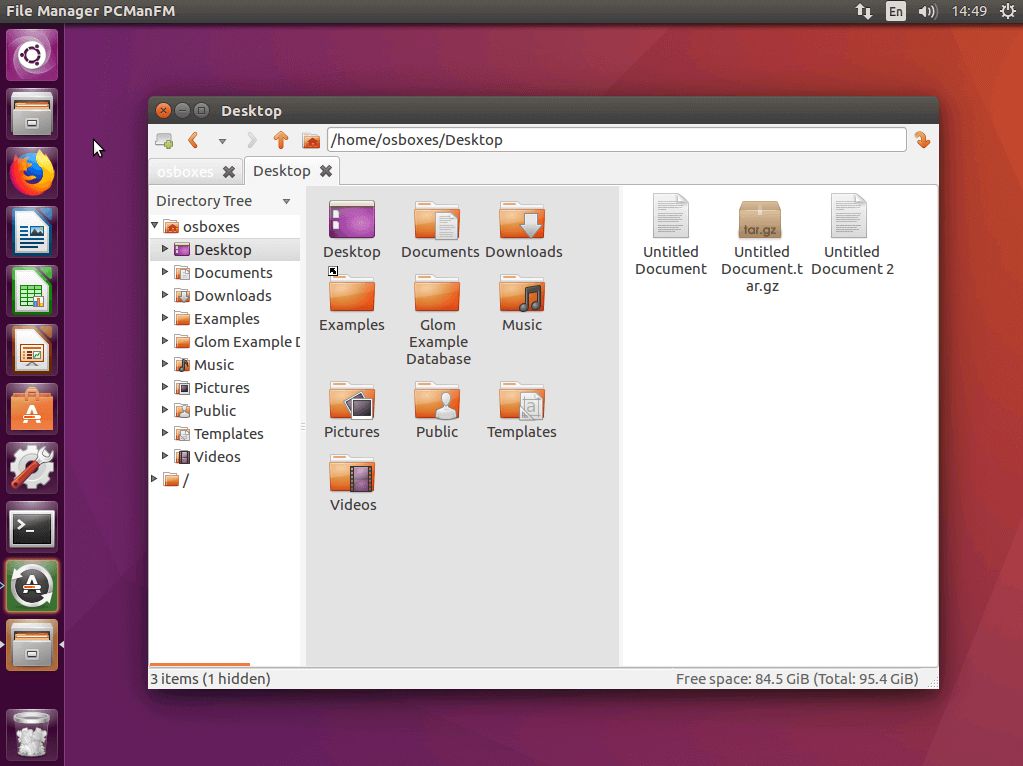 Interface utilisateur du gestionnaire de fichiers Linux, PCManFM