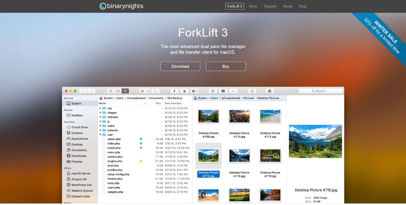 L'interface utilisateur du gestionnaire de fichiers ForkLift
