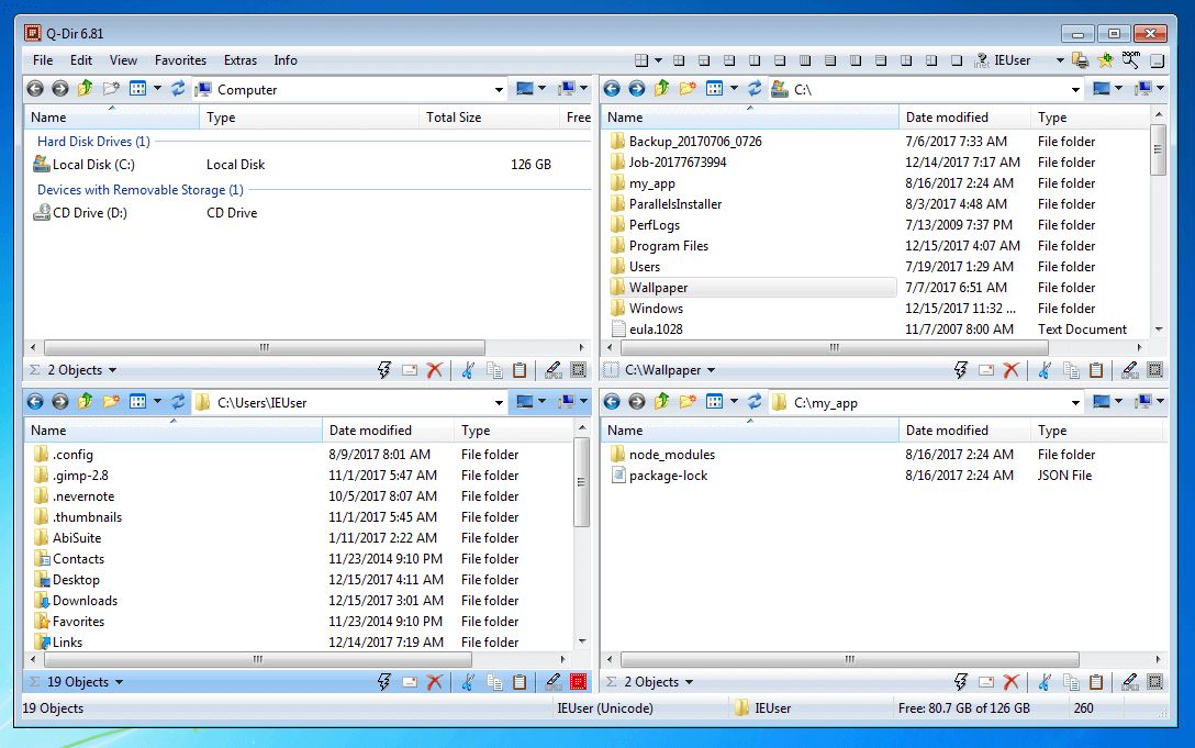 L'interface utilisateur du gestionnaire de fichiers Windows Q-Dir