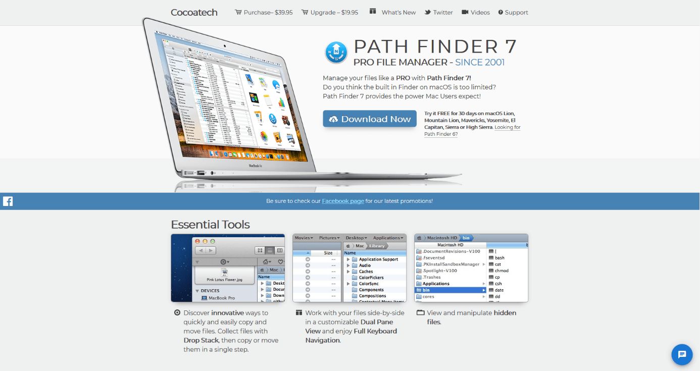 Site Web du produit pour le gestionnaire de fichiers macOS, Path Finder 7