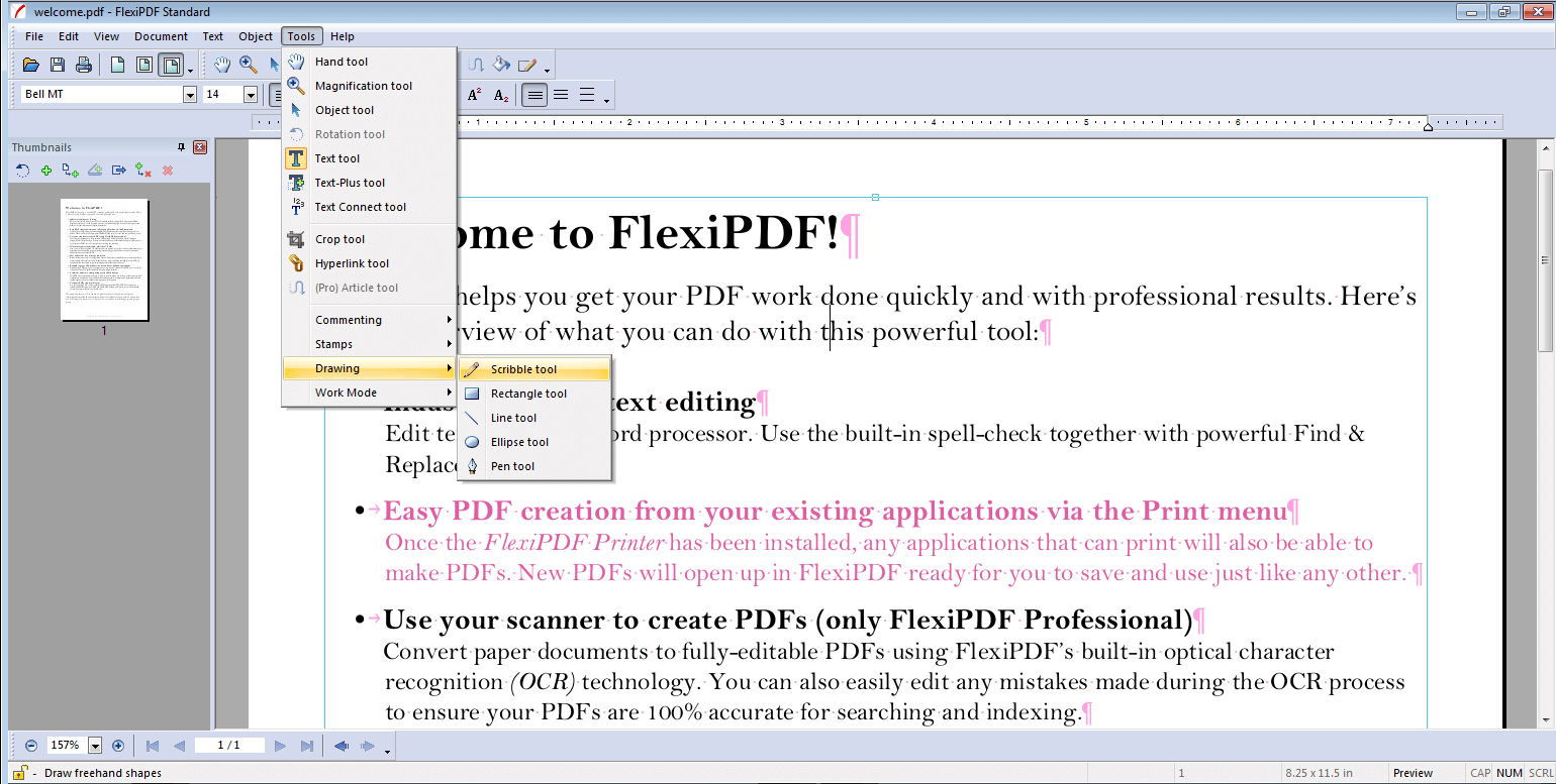 Sélection de l'outil dans FlexiPDF