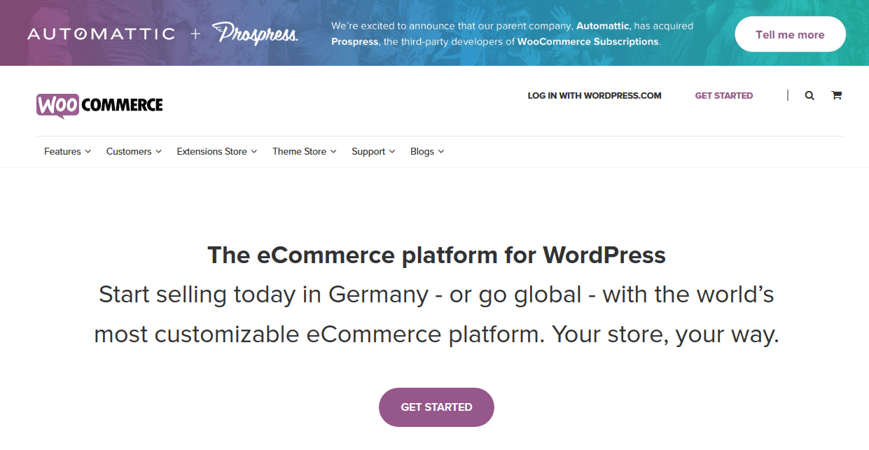Page d’accueil du plugin de commerce en ligne WooCommerce