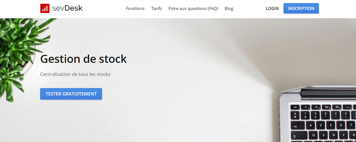 Page d’accueil de sevDesk Gestion de stock