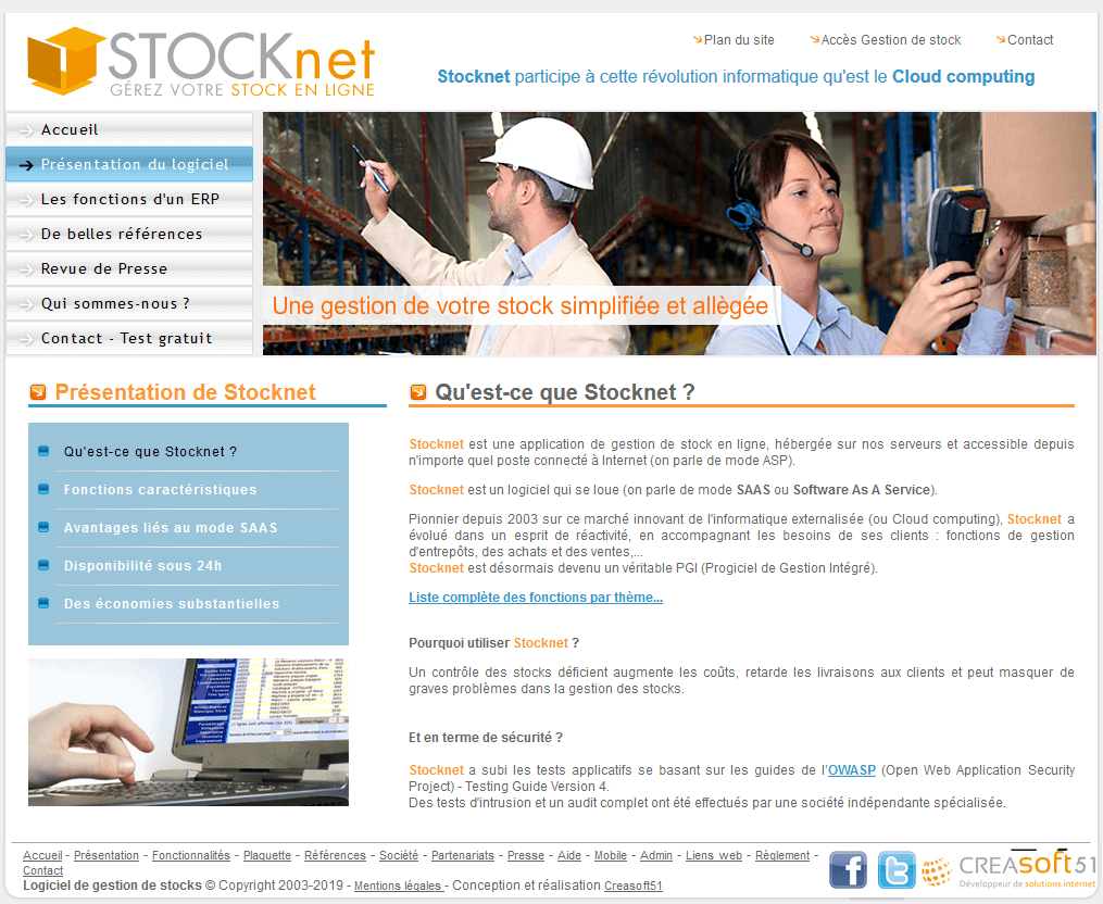 Page d’accueil du site Internet de Stocknet