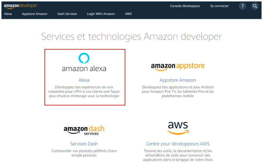 Amazon Developer Console : Aperçu du service