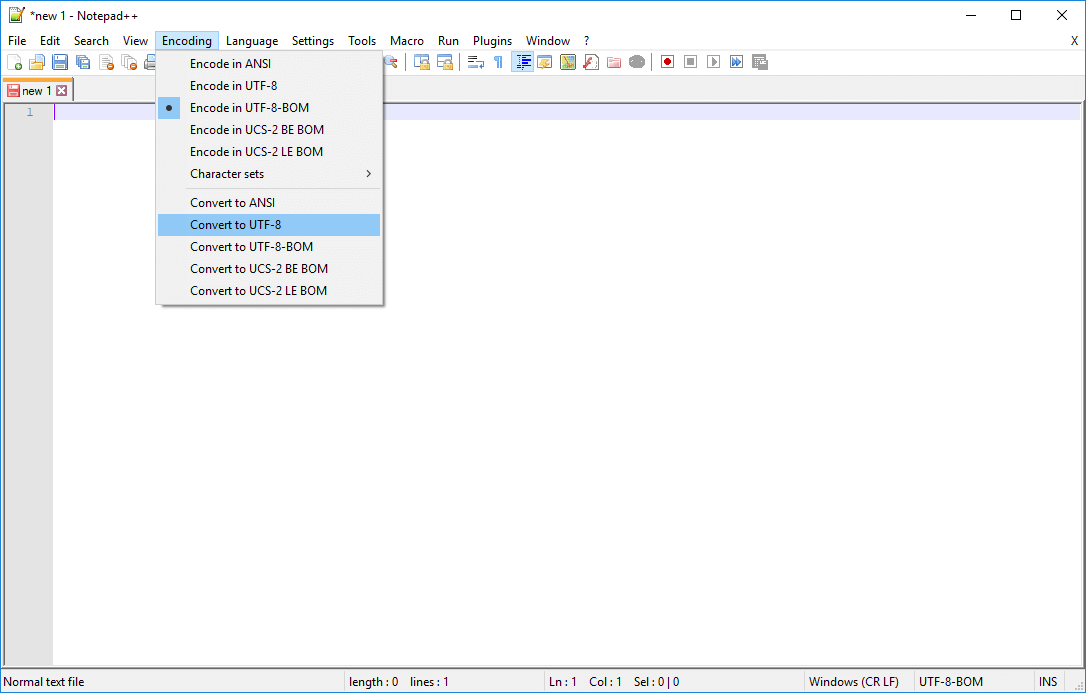 Modifier l'encodage dans Notepad++ pour supprimer le Byte Order Mark.