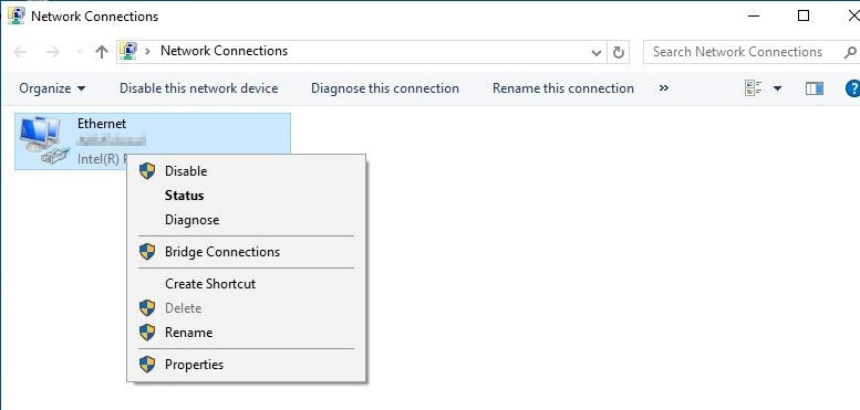 La connexion réseau disponible, sous Windows 10