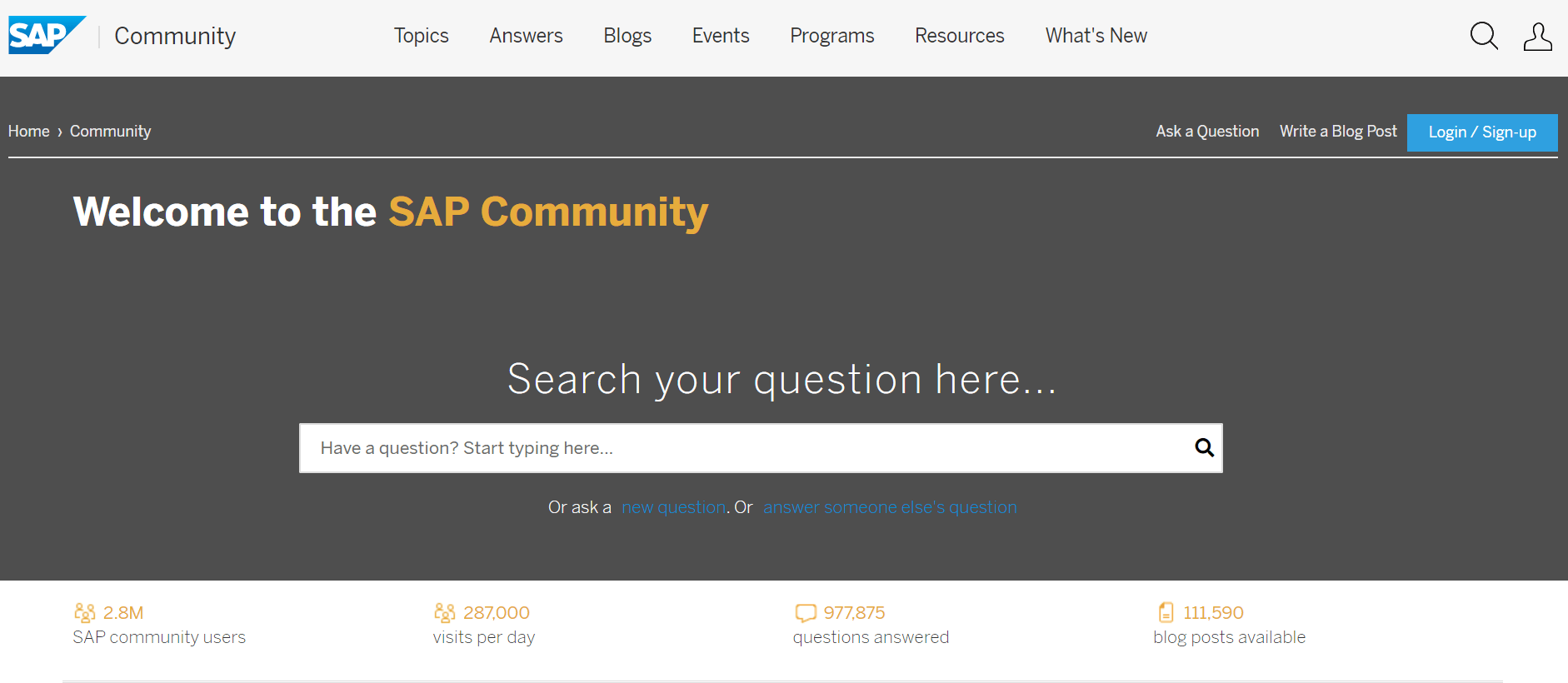 Capture d’écran du site Web communautaire de SAP