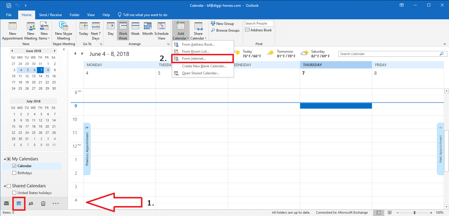 Outlook: agregue el calendario de Internet