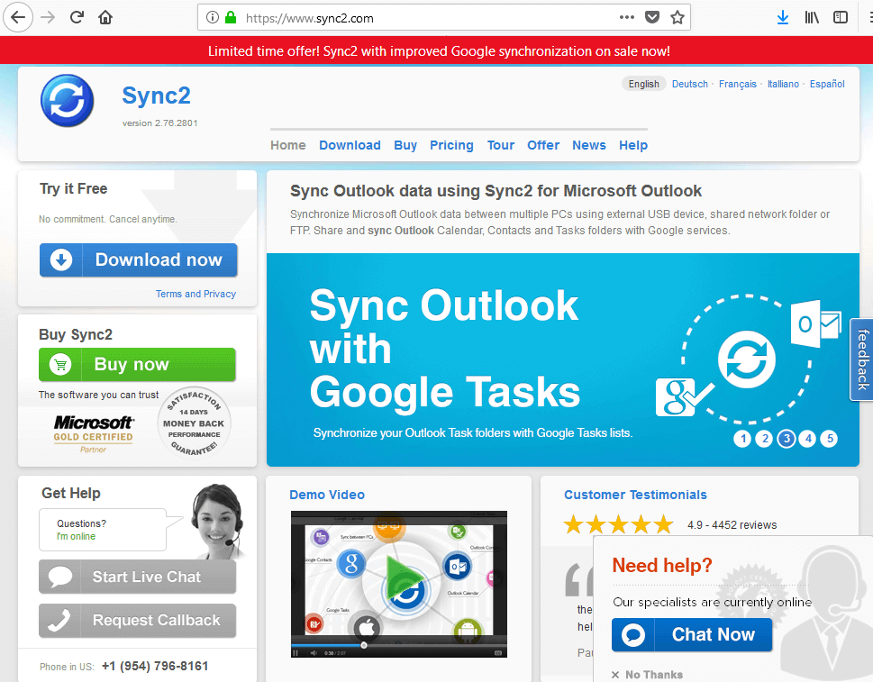 Site Web de l’outil de synchronisation Outlook Google Calendar Sync
