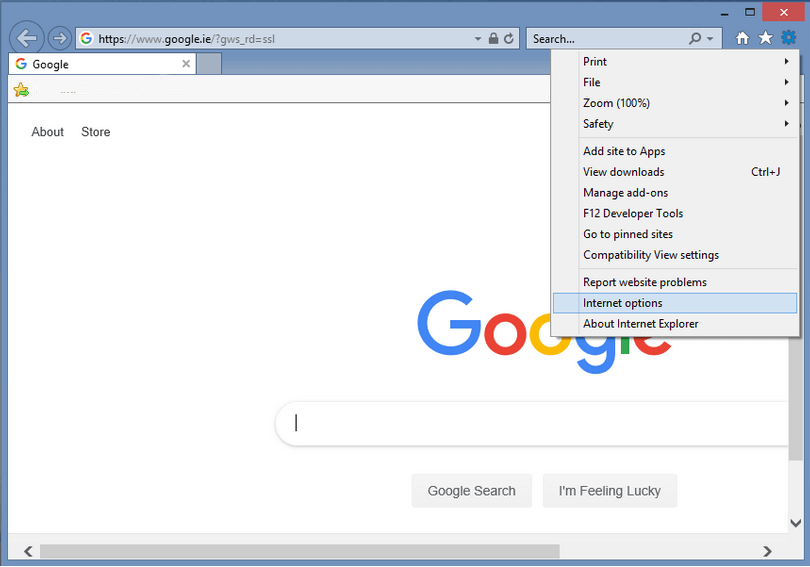 Internet Explorer : menu déroulant « Options »