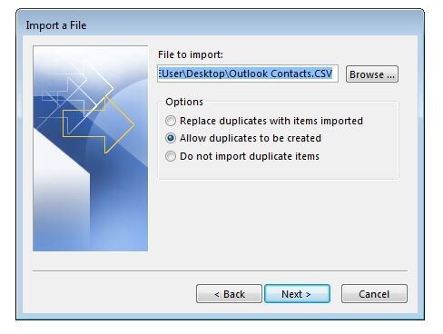 Outlook 2013 : Menu « Importer un fichier »