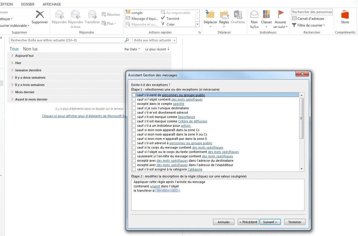 Microsoft Outlook 2013 : existe-t-il des exceptions ?