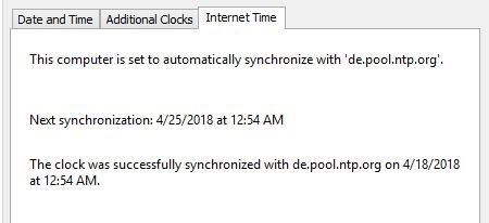 Onglet « Heure Internet » dans le menu « Date et heure » de Windows