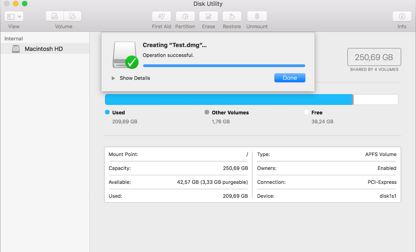 Utilitaire de disque de macOS : barre d’état