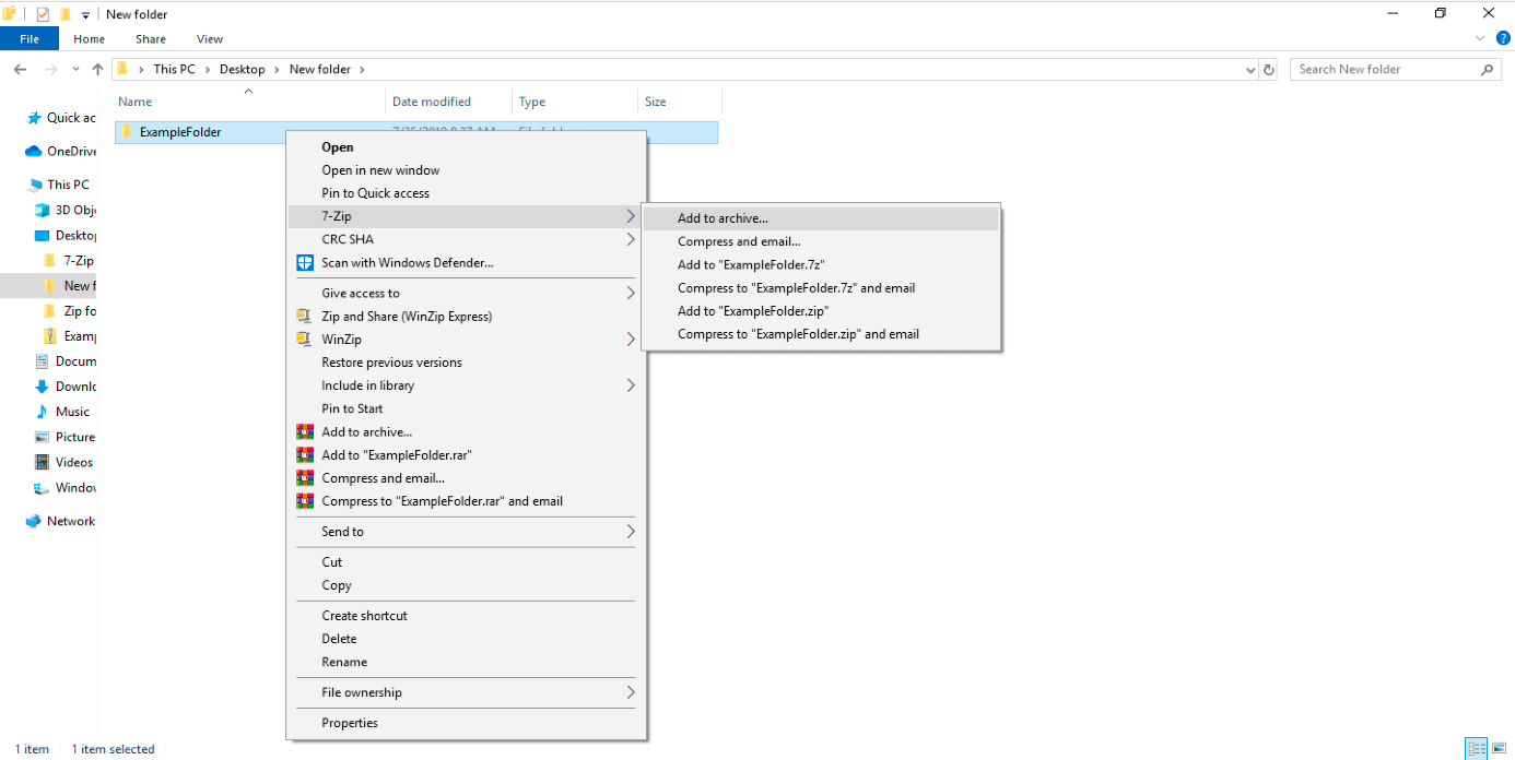 Le logiciel de compression 7-Zip dans le menu contextuel de l’explorateur de Windows