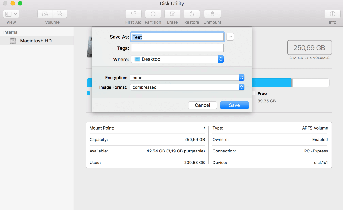 Utilitaire de disque de macOS : nom de fichier et emplacement de stockage
