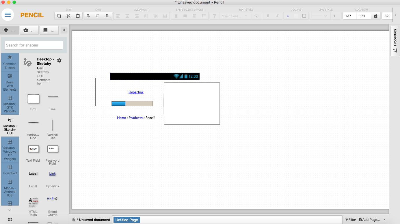 Interface utilisateur de la version macOS de Pencil Project