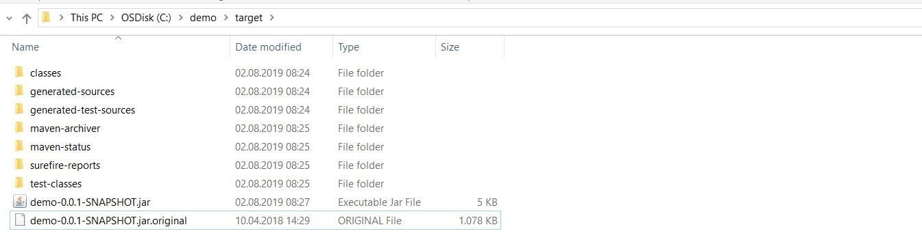 Fichier JAR généré dans le dossier Maven cible sous Windows 10