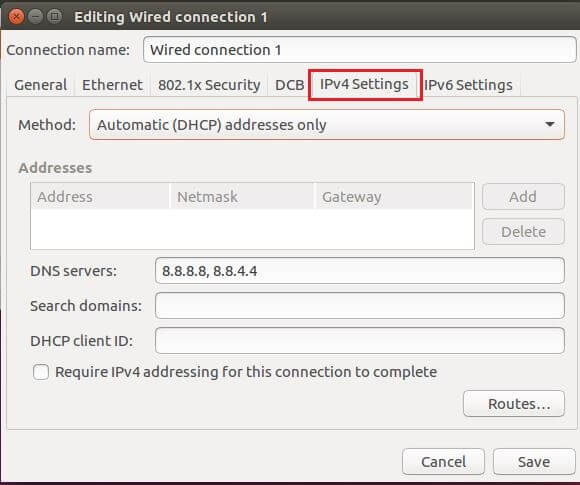 Ubuntu menu IPv4