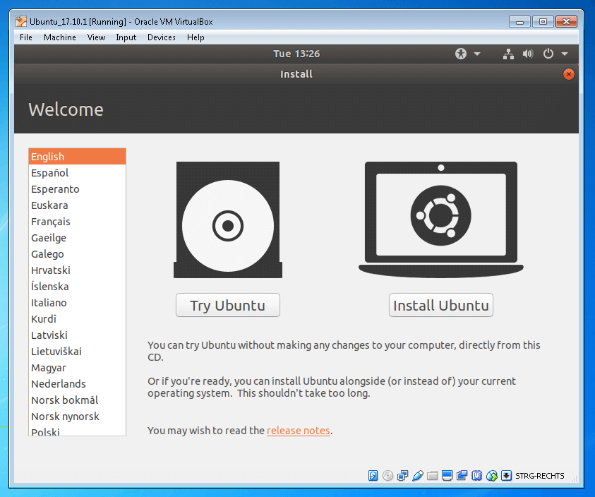 Page d’accueil de Ubuntu 17.10.1