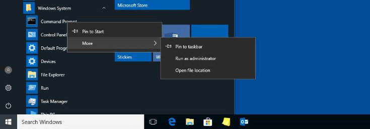 Windows 10 : Icône de l’« invite de commandes » dans le menu démarrer