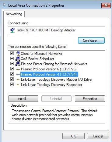 Connexion LAN : commande IPv4 dans le menu Propriétés de connexion au réseau local