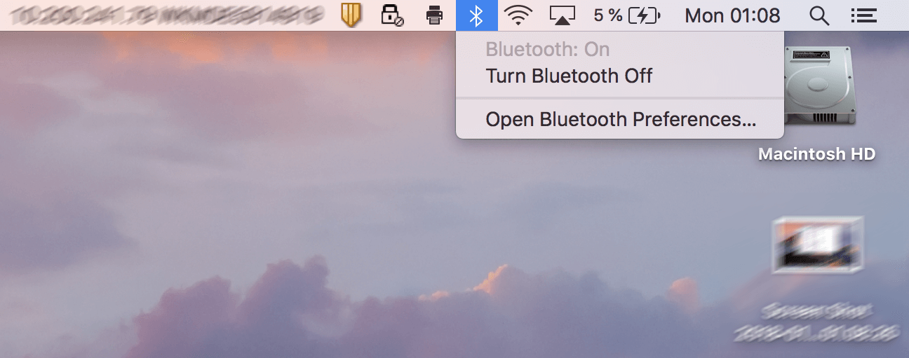 Icône Bluetooth dans la barre de menu sous macOS