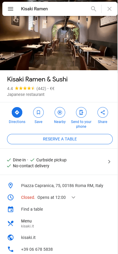 Profil d’un restaurant de sushi sur Google MyBusiness Profil d’un restaurant de sushi sur Google MyBusiness
