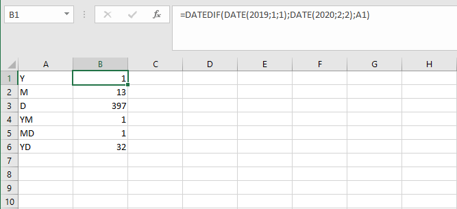 Fonction Excel DATEDIF avec différentes unités