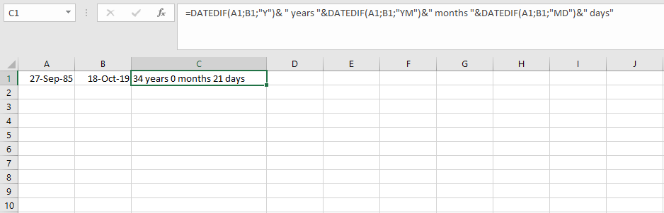 Concaténation de plusieurs fonctions DATEDIF dans Excel