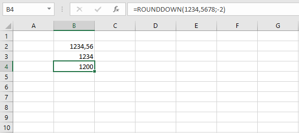 Variante la plus simple de la fonction ARRONDI.INF dans Excel