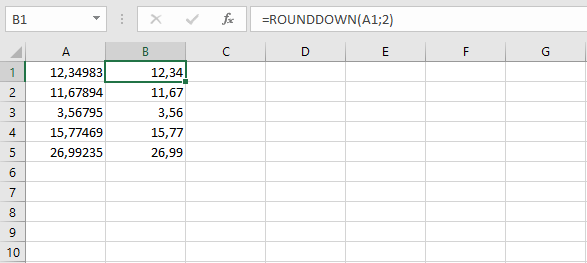 Exemple de référence de cellule pour la fonction ARRONDI.INF dans Excel