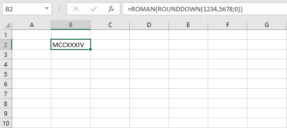 Combinaison des fonctions Excel ARRONDI.INF et ROMAIN