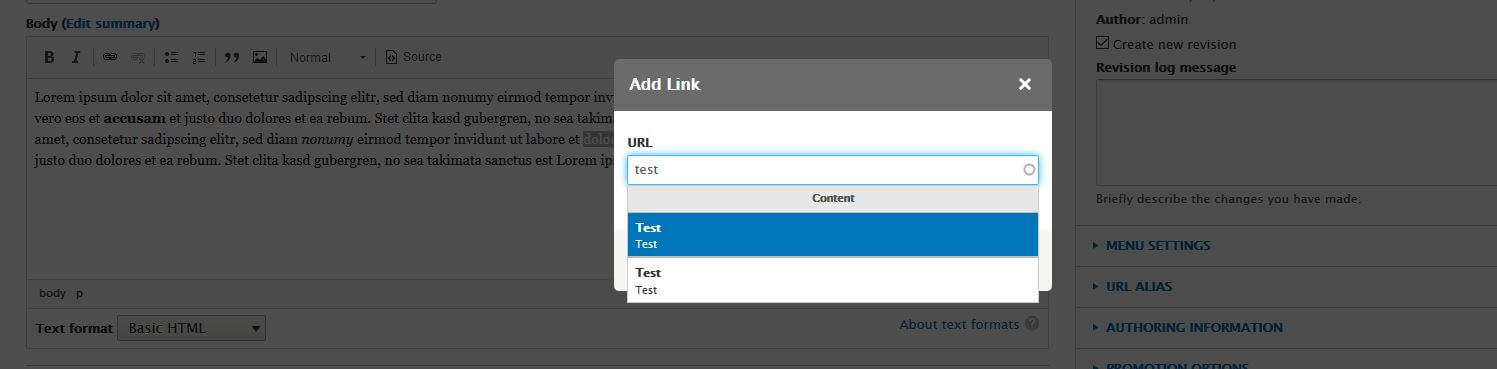 Drupal : ajouter un lien avec le module Linkit installé