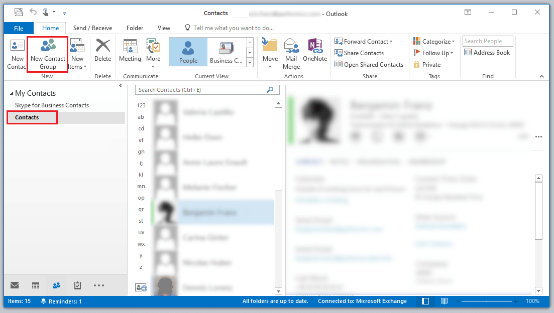 Application Outlook on Desktop : la rubrique « Personnes »