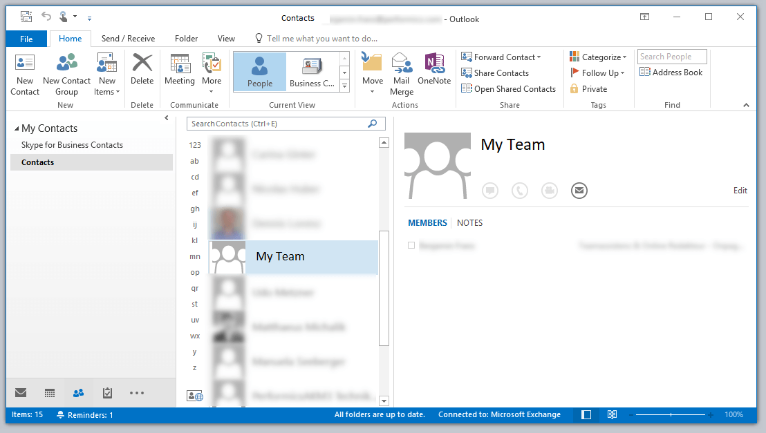 Application Outlook on Desktop : la rubrique « Personnes »