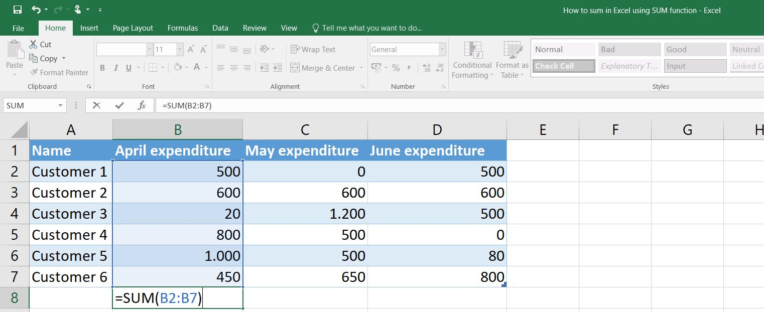 Excel : calculer la somme d’une colonne spécifique