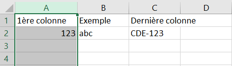 Excel : colonne sélectionnée « A » Excel : colonne sélectionnée « A »
