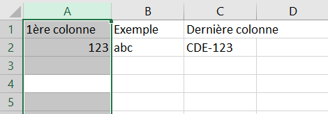 Colonne Excel sélectionnée à l’aide du raccourci clavier Colonne Excel sélectionnée à l’aide du raccourci clavier