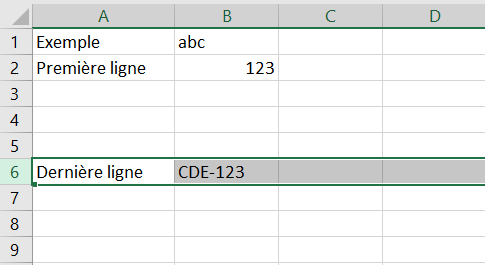 Exemple d'Excel : la ligne a bien été déplacée Exemple d'Excel : la ligne a bien été déplacée