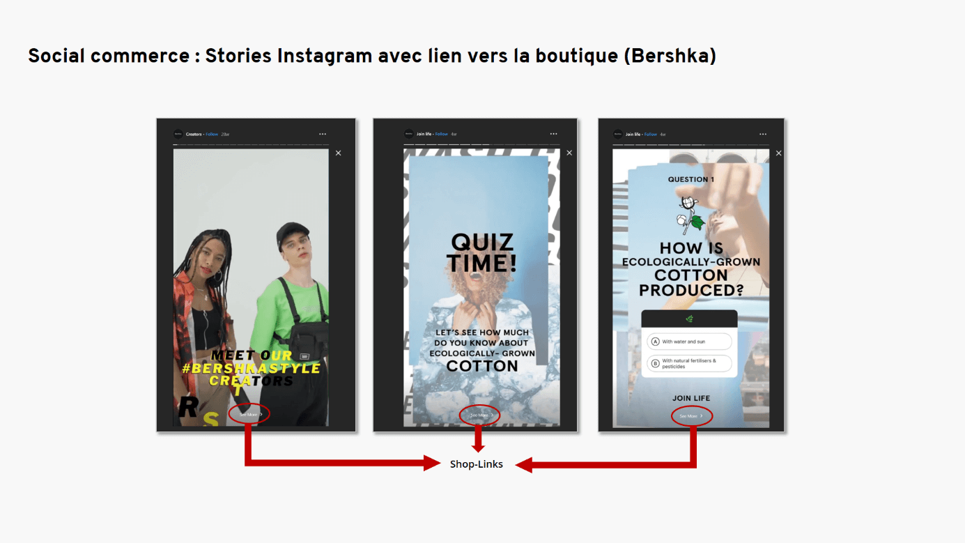 Exemple de commerce social sur Instagram de la marque Bershka