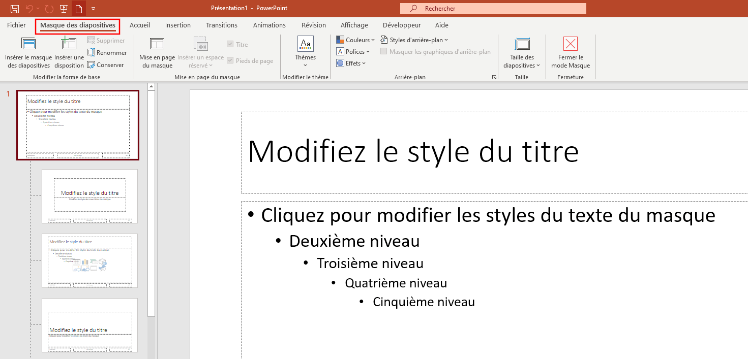 Affichage du masque des diapositives dans PowerPoint
