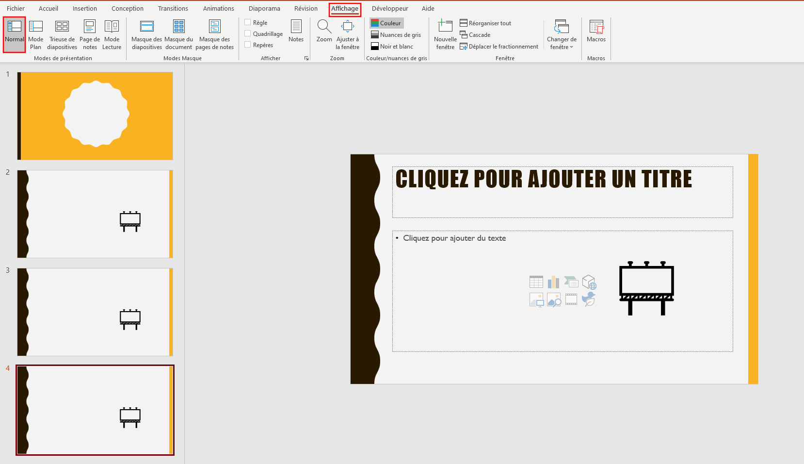 Passage de la vue du masque des diapositives à la vue normale dans PowerPoint
