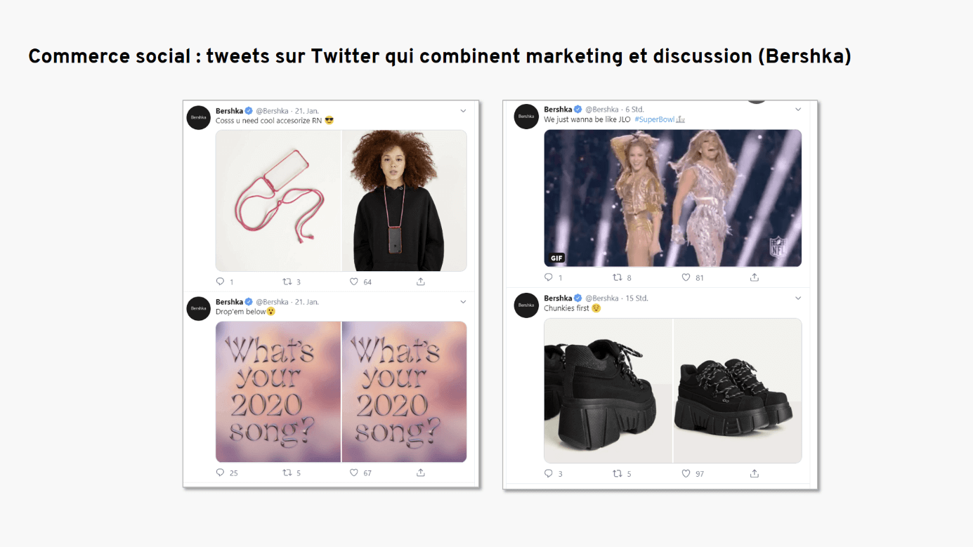 Exemple de social commerce sur Twitter de la marque Bershka