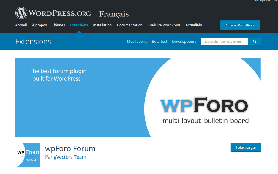 Page de téléchargement de wpForo sur WordPress.org 