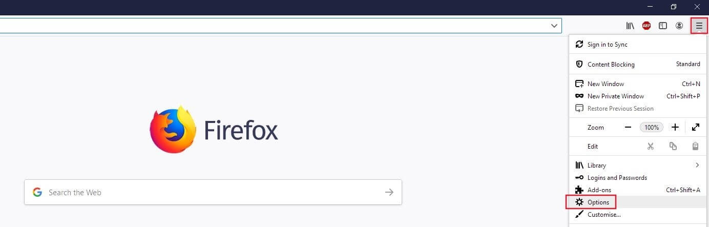 Menu standard de la version deskop de Firefox